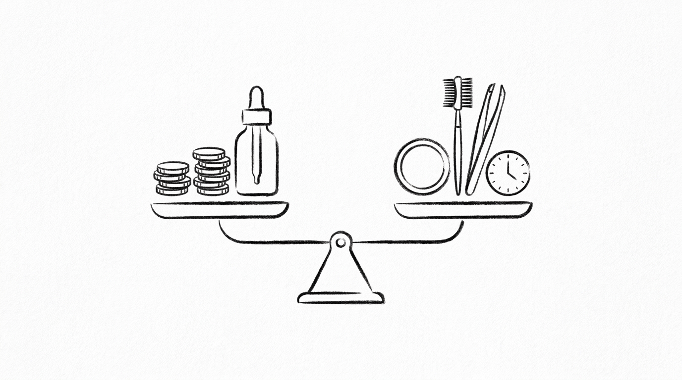 眉毛植毛と育毛剤、長期的には植毛がコスト面で優位
